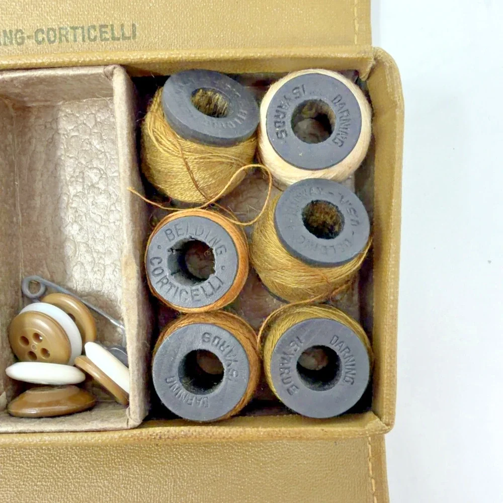 Vintage Belding-Corticelli Military Sewing Kit Case Thread Spools Buttons